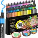 58 Colors Acrylic Paint Pens Paint Markers, 3mm Medium Tip Point Acrylic Paint Pens for Rock Painting, Canvas, Wood, Ceramic, Glass, Stone, Fabric, DIY Crafts & Art Supplies