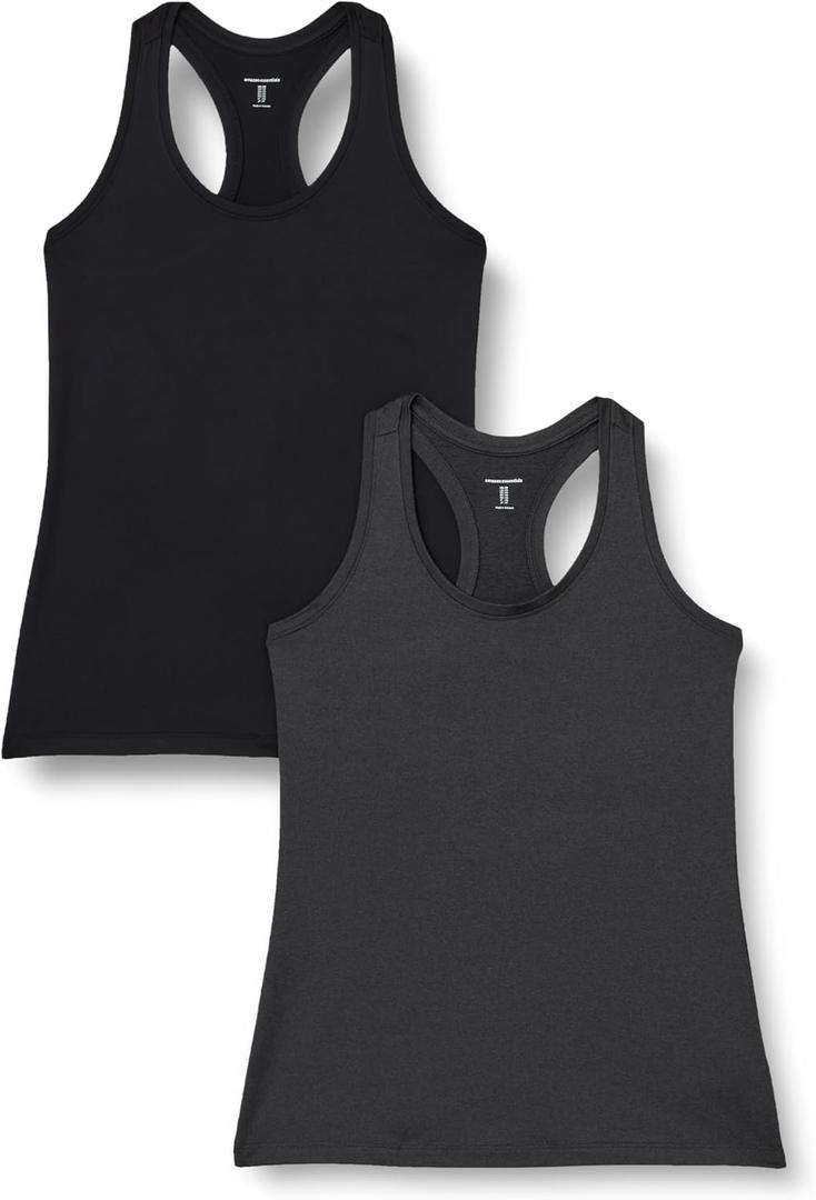 Amazon Essentials Women's Active Quick Dry Tech Stretch Racerback Scoop Neck Tank Top, Multipacks, Large