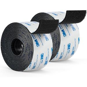 Hook and Loop Tape 2" x 12ft, Self Adhesive Strips with Strong 9448A Backing, Interlocking Nylon Fabric Fastener for Floor Mats, Tools, Signboards, Garage, Office Black
