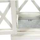 Solid Wood White Lanterns Decorative 16", Farmhouse Hanging Hurricane Lantern Outdoor Wedding Pillar Candle Holder with Windproof and Waterproof Glass for Fireplace Mantle Decor