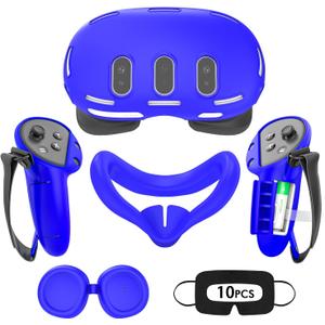Silicone Cover Set for Meta Quest 3, Upgraded Design Full Protection for Quest 3, 4 in 1 VR Accessories Protective Cover for Oculus Quest 3, Ideal Present for Birthday and Christmas (Blue)