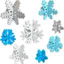 8 Set Winter Wooden Snowflake Table Centerpiece Signs Christmas 3D Snowflake Table Decorations Xmas Snowflake Table Ornaments for Fireplace Tiered Tray Decor (White, Dark Blue, Light Blue, Sliver)