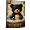 Bathroom Bear Canvas Wall Art Funny Toilet black Baby Bear painting Decor Pictures Nursery Kids Room Animal Posters Prints for living Children Bedroom Classroom Decoration