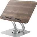 Tounee Book Stand for Reading, Adjustable Book Holder with 360 Swivel Base, Foldable Cookbook Stand Recipe Book Holder with Elastic Page Clips for Music Scores, Recipe, Tablet, Laptop-Silver