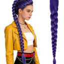 Purple Long Braided Ponytail Wig for Anime Cosplay, Clip-On Colorful Hair Extension for Comic Con, Halloween Parties