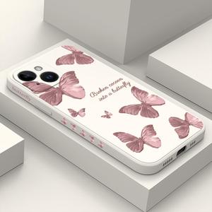 for iPhone 15 Case, Side Flowers Pattern Design Slim Soft Protector Phone Cover for iPhone 15, Butterfly Rice White