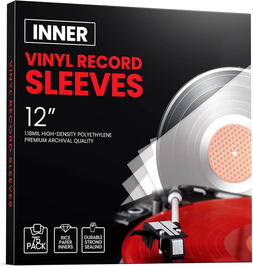 75 Pack Vinyl Inner Sleeves  12-inch Record Sleeve  1.18mil Thick Rice Paper Vinyl Record Storage Inner Sleeves