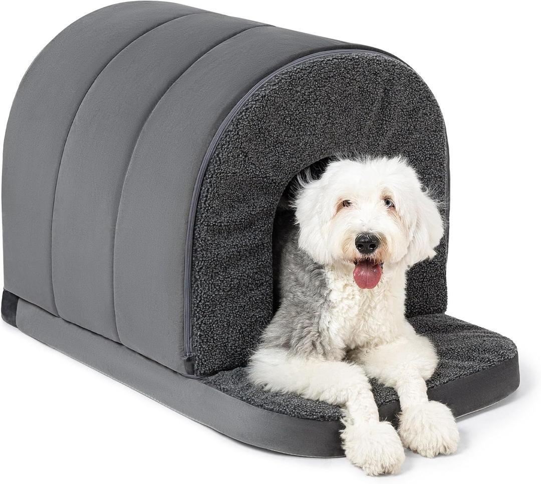 Indoor Dog House - Orthopedic Dog Tent Bed w/Egg-Crate Foam - Pet Bed with Cover Cave - Waterproof Lining - Nonskid Bottom, Ideal for Large Breeds & Fits 42-Inch Crate - 41"x27" (Charcoal)