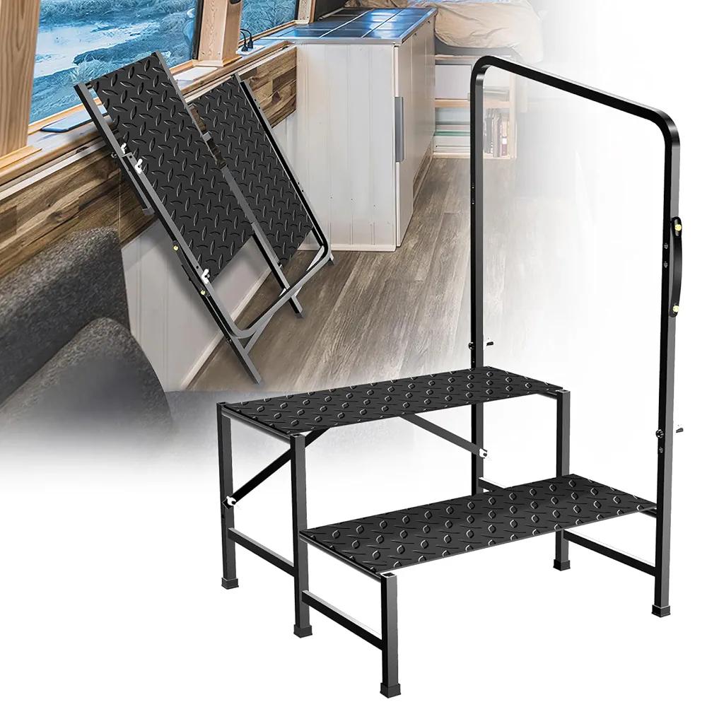 BuyGoe RV Step with Handrail, Foldable 2 Steps with Handle RV Stairs Home Ladder Foldable Stairs for 5th Wheel RV, Hot Tub, Outdoor Spa Pool