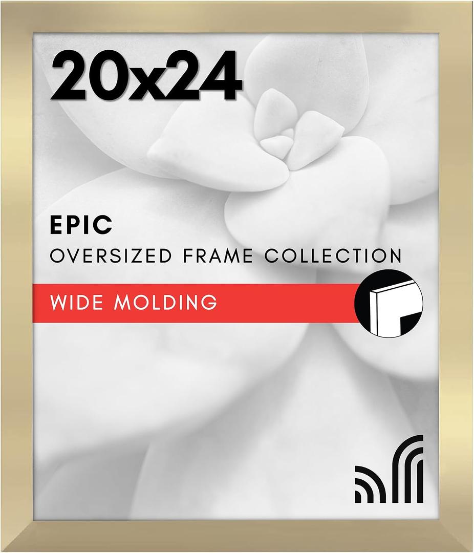 Americanflat 20x24 Picture Frame with Polished Plexiglass - Gold Picture Frame - Wide Photo Frames Made of Engineered Wood for Vertical or Horizontal Wall Display - Epic Collection - Gold
