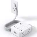 Flat Plug Extension Cord with Multiple Outlets, HANYCONY 1080J Surge Protector Power Strip with 8 AC Outlets 4 USB Ports (2 USB-C), 3-Sided Outlet Extender Ideal for Home Office Dorm Room Essentials (5Ft)