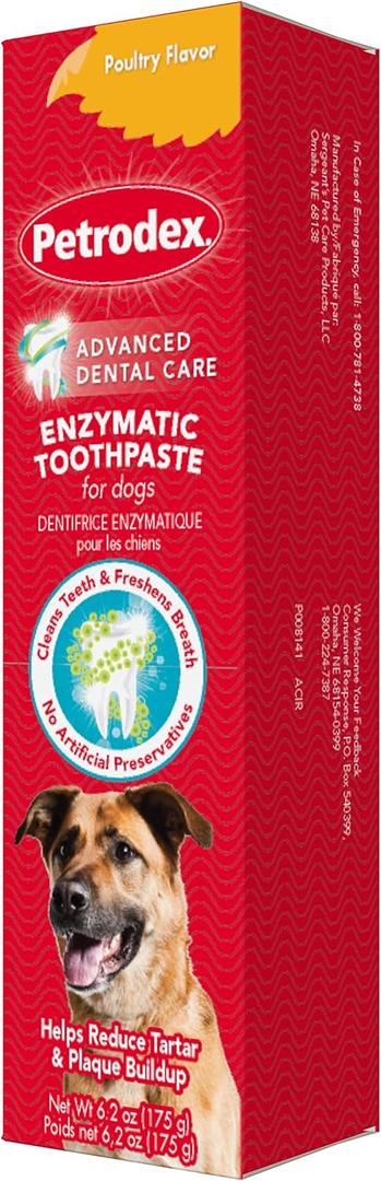 Petrodex Toothpaste for Dogs and Puppies, Cleans Teeth and Fights Bad Breath, Reduces Plaque and Tartar Formation, Enzymatic Toothpaste, Poultry Flavor, 6.2oz (6.2 Ounce (Pack of 1))