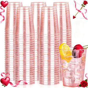 DaYammi 100 Pack 10oz Pink Plastic Cups for Party Premium Glitter Disposable Plastic Cup for Martini and Cocktail, Hard Pink Disposable Cups for Wedding,pink cups for Mother's Day Party