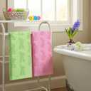 Remagr 2 Pcs Easter Bunny Hand Towels for Bathroom 3D Cotton Embroidery Kitchen Towels Spring Rabbit Bunny Plush Bath Green Pink Decorative Bath Towel Set for Kitchen Bathroom Decor
