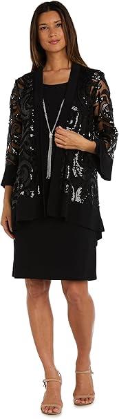 R&M Richards Women's Glitter Jacket Dress
 (Small, Black)