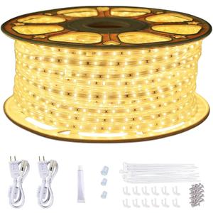 SURNIE 150ft Flat Outdoor Rope Lights Waterproof: 110V Cool Warm White LED Strip Light - Cuttable Connectable Lights for Deck Patio Stairs Backyards Commercial Decor Lighting, Not Tube Rope