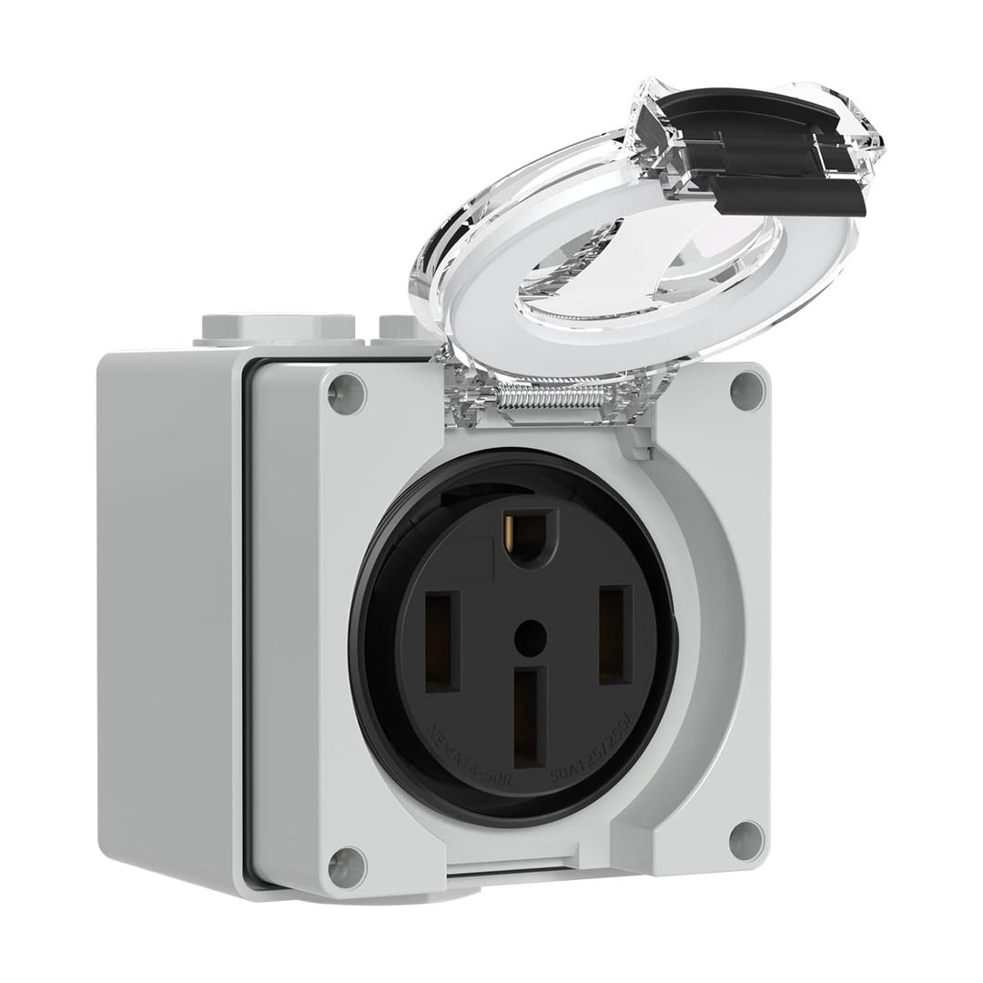 50 Amp Power Outlet Box,NEMA 14-50R Outlet 125/250Volt Weatherproof Outdoor Receptacle Panel,50 Amp RV Receptacle for Electric Vehicles,Camper, Generator, etc.ETL Listed