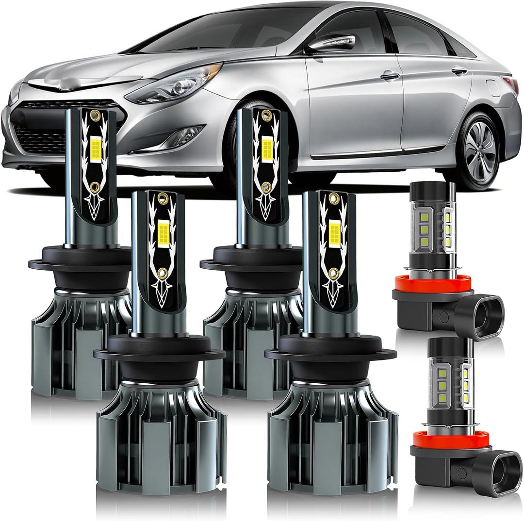 Fit For Sonata 2011 2012 2013 2014 Light Bulbs Combo, Hi & Lo Beam Bulbs+ Fog Lights Bulbs Kit, 6500K White, Plug and play, Pack of 6