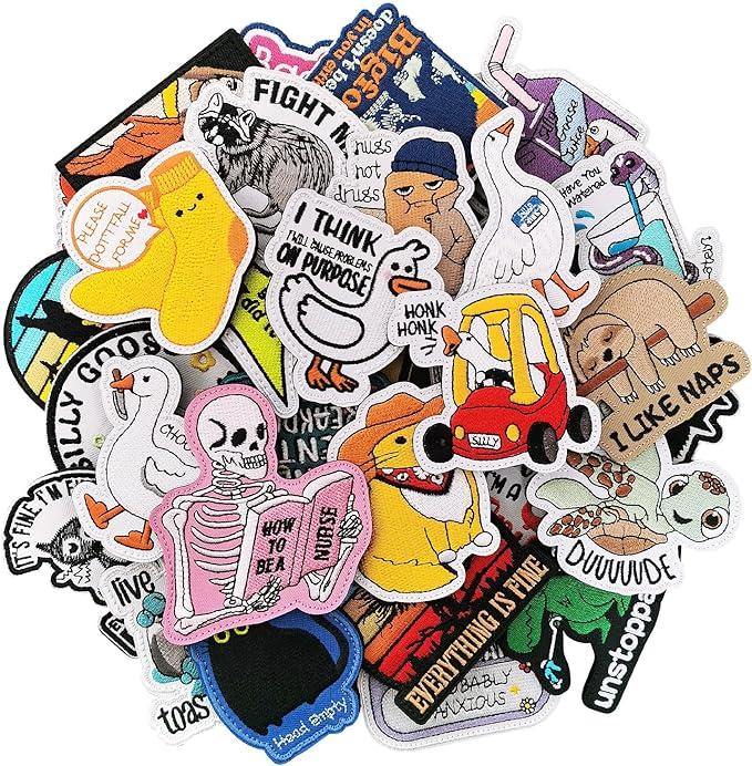 Butie 20 Pieces Random Funny Patches with Hook and Loop, Embroidered Funny Meme Morale Patch for Backpack, Vest, Hat, Clothes