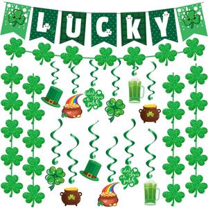 2 x OHOME St Patricks Day Decorations - Hanging Swirls,Banner,Shamrock Garland - Shamrock Decorations St Patty's Day Accessories Party Favors for Home Door Birthday | St. Patrick's Day Decor
