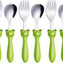 ANNOVA Kids Silverware 6 Pieces Set Children's Flatware - Stainless Steel Cutlery - 3 x Safe Forks, 3 x Dinner Spoons - Safe Toddler Utensils Without Knives for Lunch Box BPA Free (Frog x 6 PCS)
