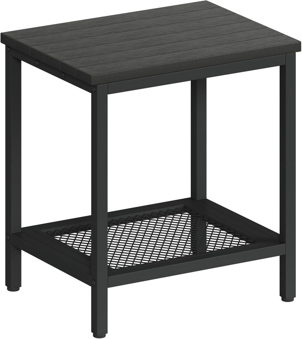 Outdoor Side Table with Storage, 2-Tier Patio End Tables Weather Resistant, Black Outdoor Accent Table,Small Side Table for Pool, Deck, Garden