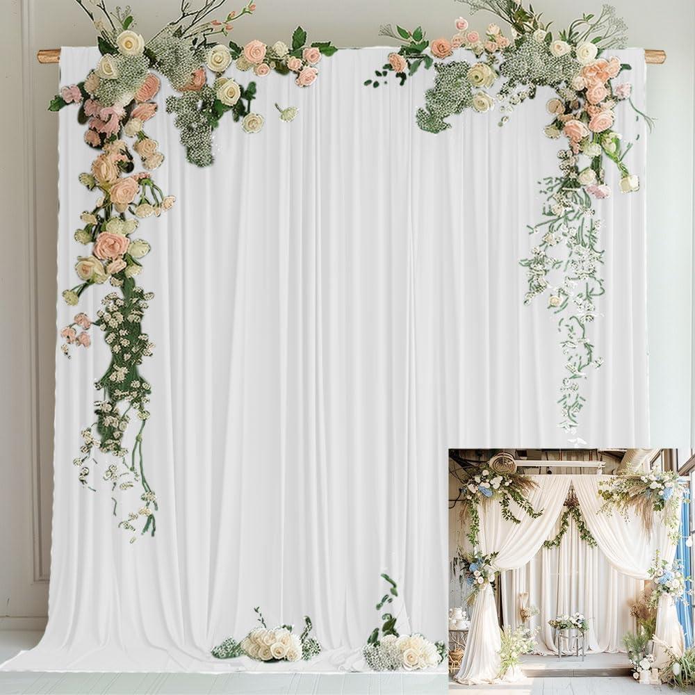 10x10FT White Curtains for Parties White Fabric Curtain Backdrop Wedding Ceremony Party Home Window Decorations 5ft x 10ft, 2 Panel KUNS053 (09#)