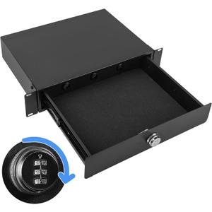 2U Rack Mount Drawer, Server Rack Drawer w/Combination Lock & Foam Pad, Powder Coated Locking Rack Drawer for 19 Inch Network Equipment/Server/DJ/AV Racks, Cabinets and Enclosures