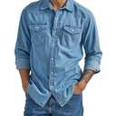 Wrangler Men's Iconic Denim Regular Fit Snap Shirt, Lake Wash, XX-Large
