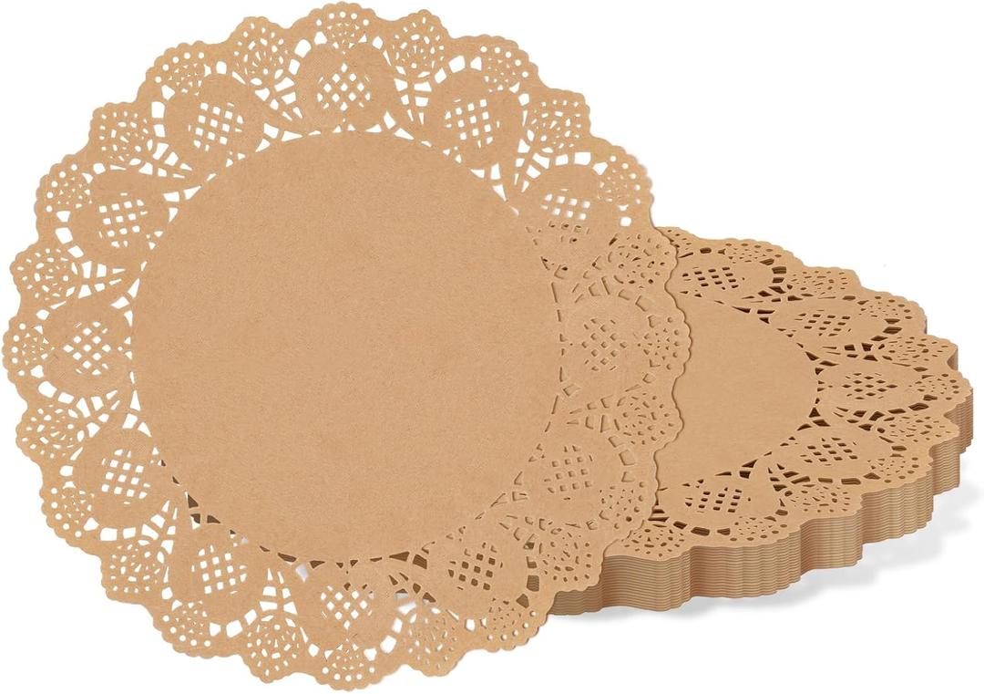 WYTAOHZL 120 Pieces Lace Paper Doilies for Tables 12 Inch Round Brown Paper Doilies for Food Cakes Desserts