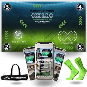 SkillZone Soccer Training Mat - Set with Video Hub | Includes Grip Socks & Carry Bag | Non-Slip, Ultra-Thick & Wide for Agility, Ball Control & Mastery | Indoor & Outdoor Soccer (Sky Speed)