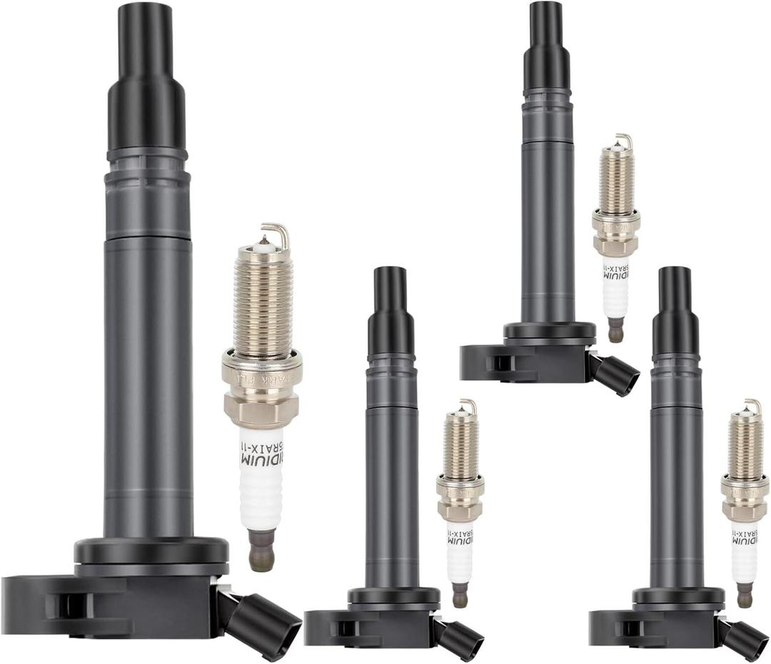 4 ignition coil pack with 4 spark plugs for Toyota Camry 10-17 for Highlander RAV4 09-18 for Venza 09-15 for Sienna 11 12 for Corolla 19, for Scion tC 11-16 UF507 UF630