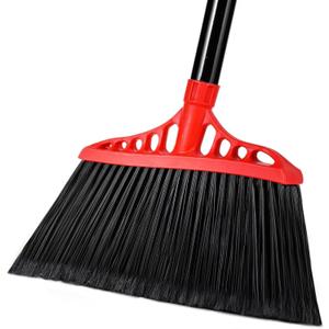 Heavy Duty Angle Broom - 55" Adjustable Iron Handle with Stiff Bristles - Commercial-Grade Indoor/Outdoor Broom for Garage, Patio, Kitchen, Sidewalk & Concrete Cleaning (Black & Red)