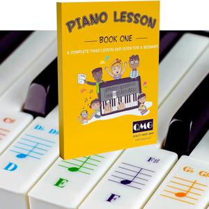 QMG Color Piano and Keyboard Stickers and Complete Color Note Piano Music Lesson and Guide Book for Kids and Beginners; Designed and Printed in USA