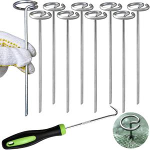 6 Inch Circle Top Landscape Staples, 9 Gauge Galvanized Steel Heavy Duty Yard Pins for Outdoor Gardening Weed Barrier Sod Fabric (100 Pack)