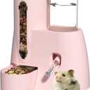 2 in 1 Hamster Water Bottle - Automatic Food Bowl, No Drip Small Animal Water Bottle Dispenser, for Syrian Dwarf Hamsters, Gerbils, Mouse, Hedgehog, Hamster Cage Accessories (Pink, Large)
