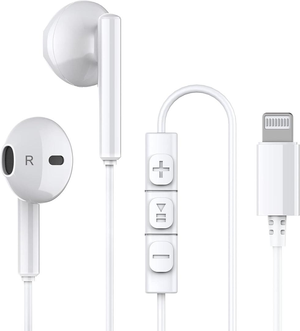 iPhone Headphones,Wired Lightning Headphones for iPhone 13 14 12 Pro Max MFi Certified Lightning Earbuds with Microphone & Volume Control for 11 XR SE