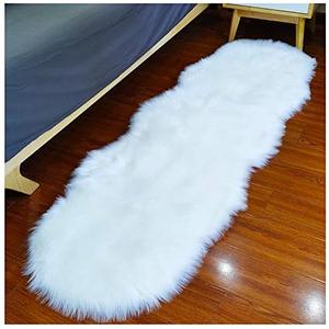 DSHXL Faux Sheepskin Fur Fuzzy Furry Rug, 2x6 Ft Irregular White Furry Rugs, Bedside Fluffy Area Rug Fur Rugs for Bedroom, Living Room, Dorm Room, Photography
