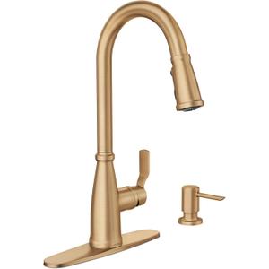 Moen Nolia Bronzed Gold One-Handle High Arc Kitchen Faucet with Pull Down Sprayer and Soap Dispenser, Kitchen Sink Faucet Featuring Power Boost Technology, 87071BZG