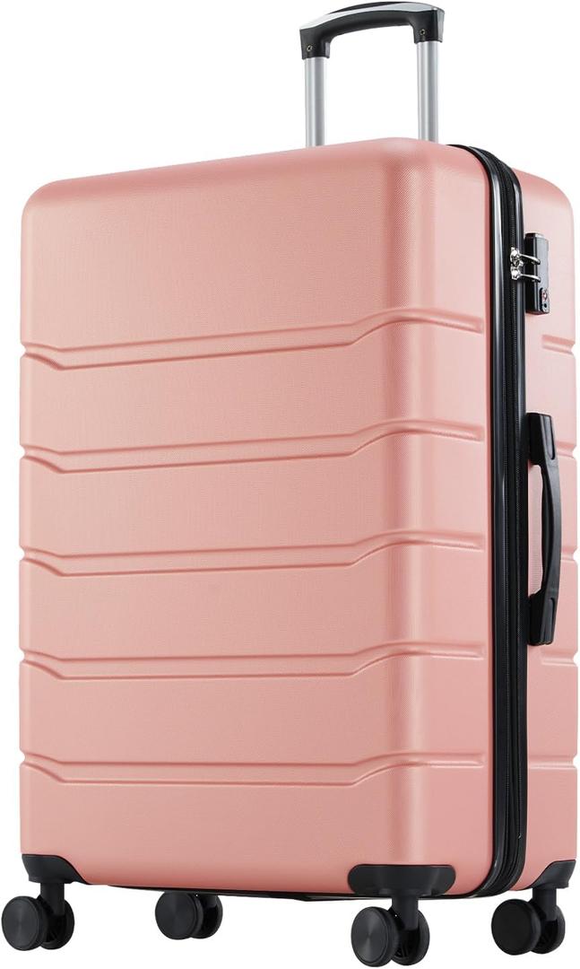 Sweetcrispy Carry on Luggage, Hard Shell ABS, Double Spinner Wheels Lightweight Suitcase TSA Lock, Light Pink, 24 Inch