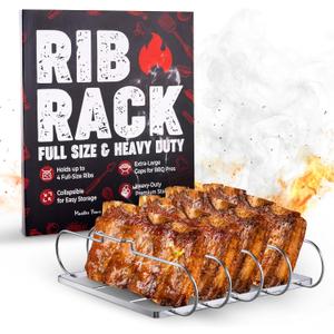 SHIZZO Rib Rack for Smoking & Grilling, Holds up to 4 Full Racks of Ribs, Foldable Design, Fits Large Gas Smoker or Charcoal Grill, Perfect BBQ Accessory, Smoker Accessories, Gifts for Men, Father