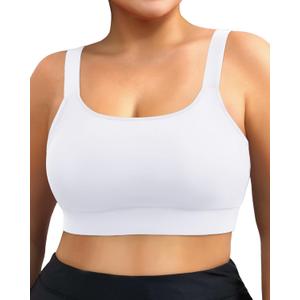 Daci Women Plus Size Sports Bra Bikini Top Only Push Up Scoop Neck Swim Top Full Coverage Bathing Suit for Large Bust (White)