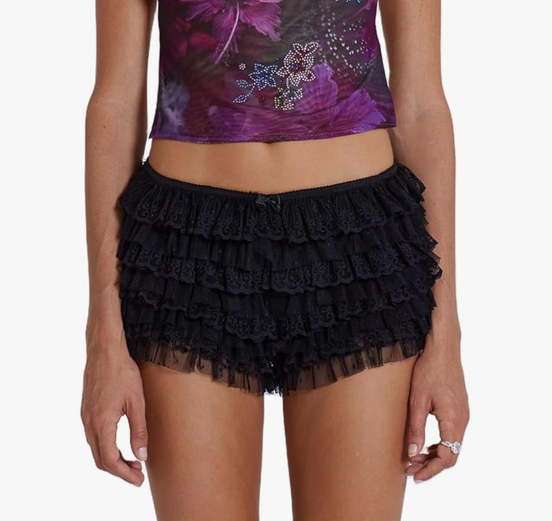 Women Ruffle Bloomers Y2k Lace Trim Lolita Pettipants Cute Layered Frill Pumpkin Bottom Shorts Sweet Booty Panties Small
