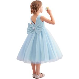 Flower Girl Dress Kids Satin Tulle Wedding Guest Party Birthday Bridesmaid Communion Pageant Prom Ball Gown Maxi (8 Years, A-baby Blue)