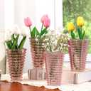 MCMCNCUIU Crystal Flower Vase Set of 4, Glass Vases for Centerpieces, Pink Vases for Flowers, Small Vase for Living Room, Bedroom, Kitchen, Office, Wedding