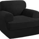 PrinceDeco 2 Pieces Armchair Slipcover Stretch Couch Covers for T Cushion Chair Slipcovers Soft Arm Chiar Cover Furniture Covers with 1 Individual T Shape Seat Covers Width Up to 40"- Black