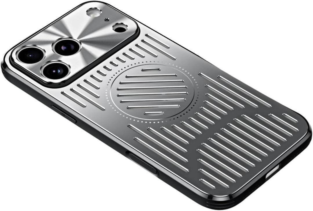 Designed for iPhone 17 Pro Max Case,[Compatible with MagSafe][Military Drop & Camera Lens Protection],Luxury Aluminum Alloy Heat Dissipation Shockproof Cover,Silver