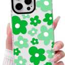 NITITOP Compatible with iPhone 14 Pro Case Cute Clear for Women Girls Green Flower Floral Pattern Ultra Slim with Bumper Protector Soft TPU Anti-Yellow Protective Phone Cover - Green