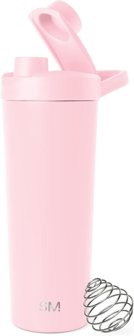 Simple Modern Stainless Steel Shaker Bottle with Ball 24oz | Metal Insulated Cup for Protein Mixes, Shakes and Pre Workout | Rally Collection | Blush