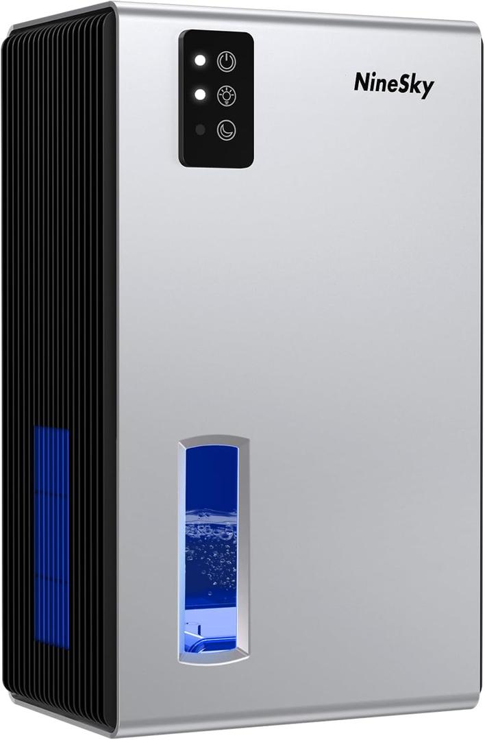 NineSky Dehumidifier,98 OZ Dehumidifiers for Home,(1100 sq.ft) Dehumidifiers for Basement Bathroom Bedroom with Auto Shut Off, Switchable 7 Colors Light(Silver)